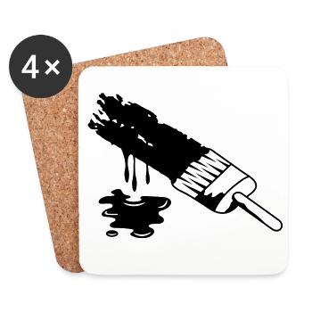Un pinceau et la peinture coule - Dessous de verre (lot de 4) - blanc - Devant