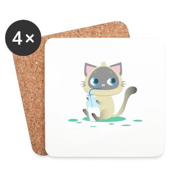 Cat drinks milk, kitten, meow, cat, kitten - Coasters (set of 4) - white - Front