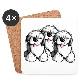 " Bobbie Bobtail "- Old English Sheepdog - Cartoon - Coasters (set of 4) - white - Front