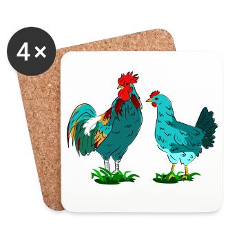 Colorful Chickens Illustration for Nature Fans - Coasters (set of 4) - white - Front