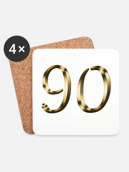 90 Jahre Gold 90. Geburtstag Jubilar Jubiläum - Glasbrikker (sæt med 4 stk.) - hvid