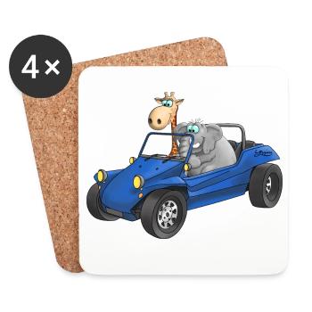 Elephant and giraffe in buggy - Coasters (set of 4) - white - Front
