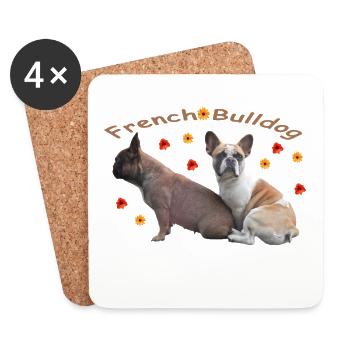 Français Fleurs de bouledogues - Dessous de verre (lot de 4) - blanc - Devant