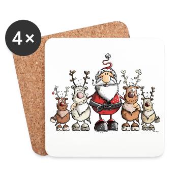 Père Noël avec des rennes - Dessous de verre (lot de 4) - blanc - Devant