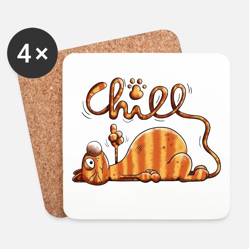 Die Chill Katze - Untersetzer (4er-Set) - Weiß