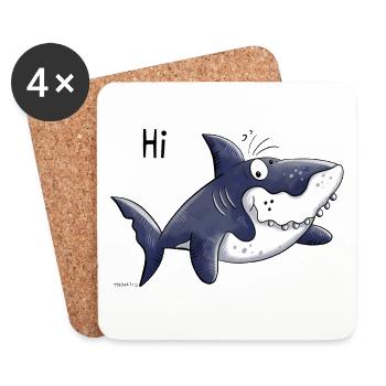 Hai sagt Hi - Haie - Fisch - Haifisch - Raubfisch - Untersetzer (4er-Set) - Weiß - Vorne