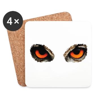 Yeux de hibou, hiboux, oiseaux, animaux de la forêt - Dessous de verre (lot de 4) - blanc - Devant