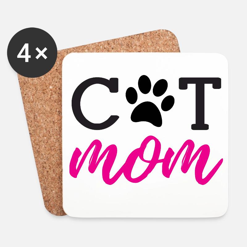 Maman de chat - Dessous de verre (lot de 4) - blanc