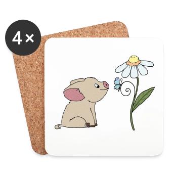 Schweinchen und Schmetterling - Untersetzer (4er-Set) - Weiß - Vorne