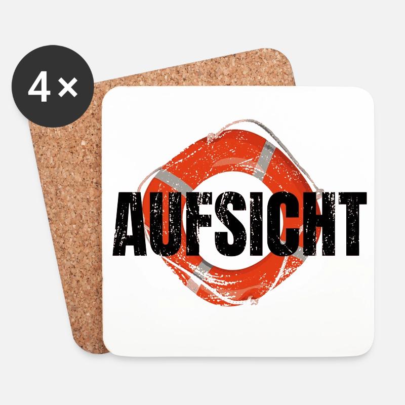 Aufsicht! Rettungsschwimmer - Untersetzer (4er-Set) - Weiß