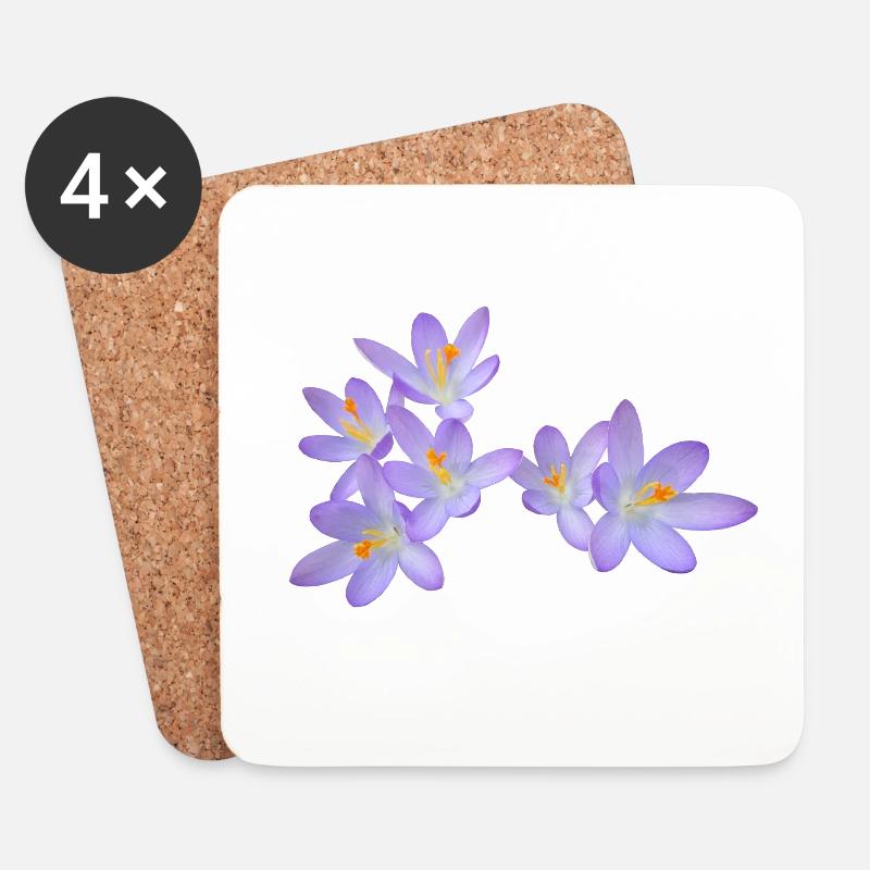 Lila Frühlingsblumen (Krokus) - Untersetzer (4er-Set) - Weiß