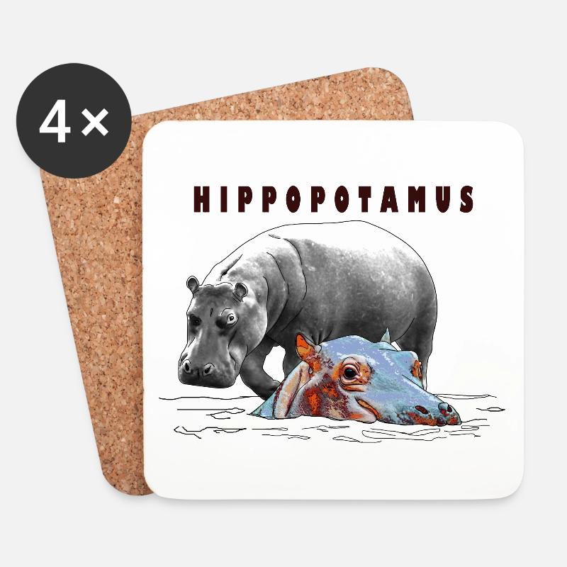 Hippopotamus, Flusspferd - Untersetzer (4er-Set) - Weiß