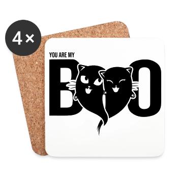Cat Ghost - Tu es mon boo - Cœur - Halloween - Dessous de verre (lot de 4) - blanc - Devant
