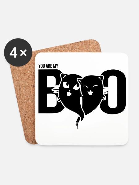 Cat Ghost - You are my boo - Heart - Halloween - Untersetzer (4er-Set) - Weiß