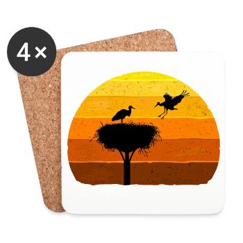 Cigogne, Nid, Cigognes, Vol d’oiseau au coucher du soleil - Dessous de verre (lot de 4) - blanc - Devant