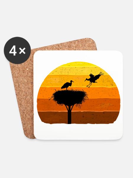 Storch, Horst, Störche, Sonnenuntergang Vogel Flug - Untersetzer (4er-Set) - Weiß