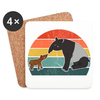 Tapir Family Mother Child Baby Vintage Gift - Coasters (set of 4) - white - Front