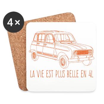 La vie est plus belle en 4L - Couleur corail - Dessous de verre (lot de 4) - blanc - Devant
