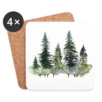 Waldwald Wasserfarben Landschaft - Untersetzer (4er-Set) - Weiß - Vorne