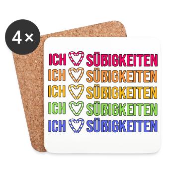 Ich Liebe Süßigkeiten Herz Naschkatzen Statement - Untersetzer (4er-Set) - Weiß - Vorne