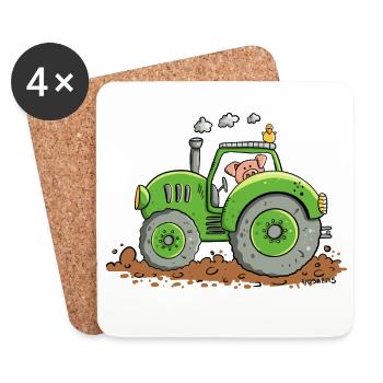 Pig Drives Tractor I Farm Animals Bulldog - Coasters (set of 4) - white - Front