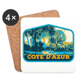 Vue illustrée de la Côte d'Azur, France - Dessous de verre (lot de 4) - blanc - Devant