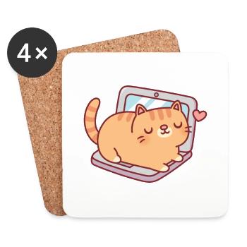 Süße mollige Tabby-Katze, die sich auf einem Laptop ausruht - Untersetzer (4er-Set) - Weiß - Vorne