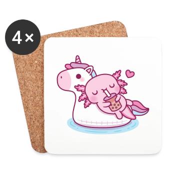 Süßer Axolotl Chilling auf Unicorn Pool Float Sommer - Untersetzer (4er-Set) - Weiß - Vorne