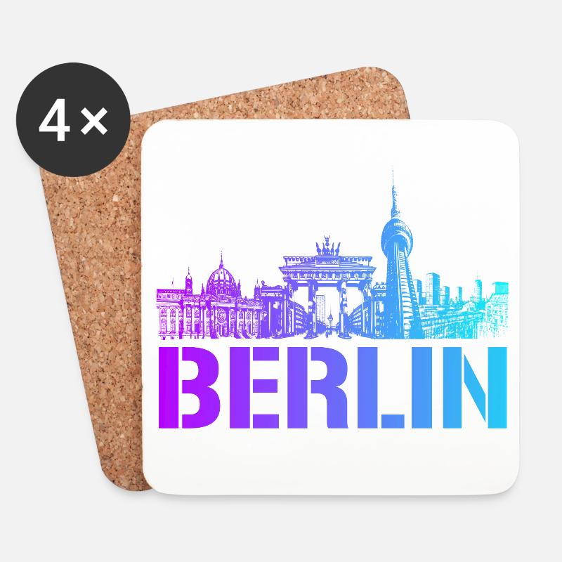 Berlin Skyline mit Berliner Wahrzeichen - Untersetzer (4er-Set) - Weiß