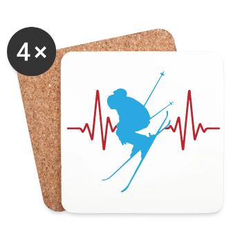 Heartbeat Alpine Skiing | Colors can be changed - Coasters (set of 4) - white - Front