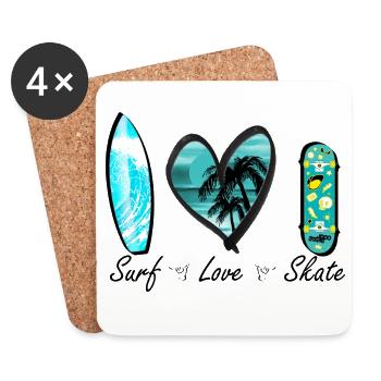 surf love skate vague coeur - Dessous de verre (lot de 4) - blanc - Devant