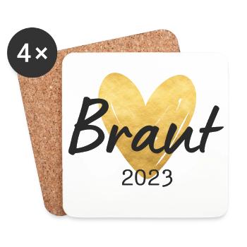 Braut 2023 goldenes Herz - Untersetzer (4er-Set) - Weiß - Vorne
