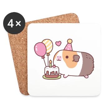Cute Guinea Pig And Birthday Cake - Coasters (set of 4) - white - Front