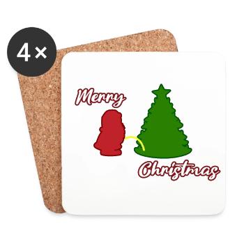Santa peeing - Christmas Tree - Weihnachtsmann - Untersetzer (4er-Set) - Weiß - Vorne