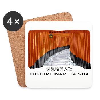 Japan, Kyoto, Fushimi Inari Taisha Torii Zeichnung - Untersetzer (4er-Set) - Weiß - Vorne