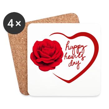 Herz und Rose Valentinstag Design - Untersetzer (4er-Set) - Weiß - Vorne