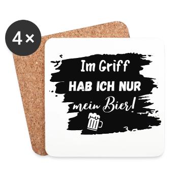 Im Griff hab ich nur mein Bier! - Untersetzer (4er-Set) - Weiß - Vorne