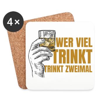 Who Drinks A Lot Drinks Twice Funny T-Shirt - Coasters (set of 4) - white - Front