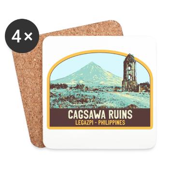 Ruines de Cagsawa, volcan Mayon, Philippines - Dessous de verre (lot de 4) - blanc - Devant