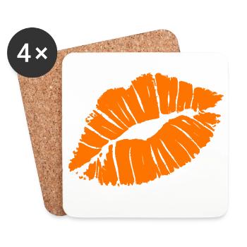 Rouge à lèvres orange Smooch Kiss Mark Love Statement - Dessous de verre (lot de 4) - blanc - Devant