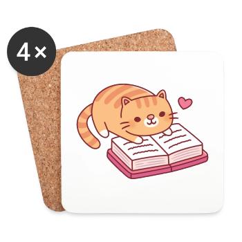 Süße getigerte Katze, die ein Buch liest - Untersetzer (4er-Set) - Weiß - Vorne
