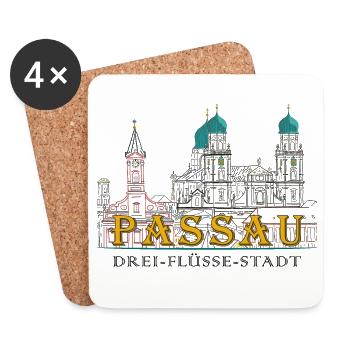 Passau Danube View, Bavaria, Germany, Drawing - Coasters (set of 4) - white - Front