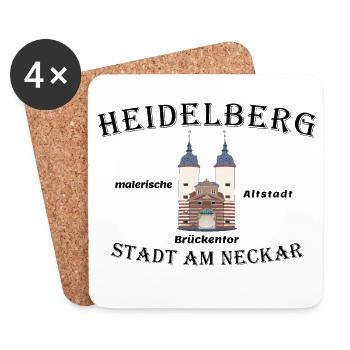 Heidelberg Bridge Gate, drawing, Germany - Coasters (set of 4) - white - Front