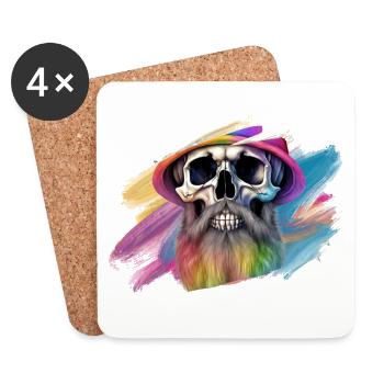 Bunte Regenbogen-Totenkopf-Designe - Untersetzer (4er-Set) - Weiß - Vorne