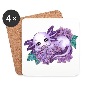 Axolotl in Lila mit Blume Blüte Hortensie - Untersetzer (4er-Set) - Weiß - Vorne