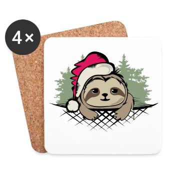 Faultier Weihnachten Wald Baum Weihnachtsmann Logo - Untersetzer (4er-Set) - Weiß - Vorne