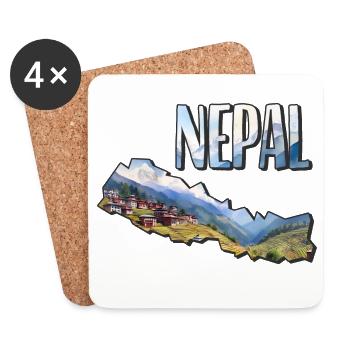 Aquarell Landkarte Nepal - Untersetzer (4er-Set) - Weiß - Vorne