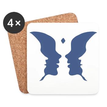Des visages qui s’embrassent ou un papillon - Dessous de verre (lot de 4) - blanc - Devant