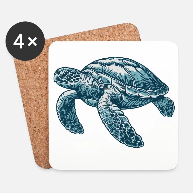 Wasserschildkröte - Untersetzer (4er-Set) - Weiß