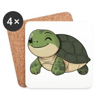 Tortue heureuse mignonne - dessin animé adorable et joyeux - Dessous de verre (lot de 4) - blanc - Devant